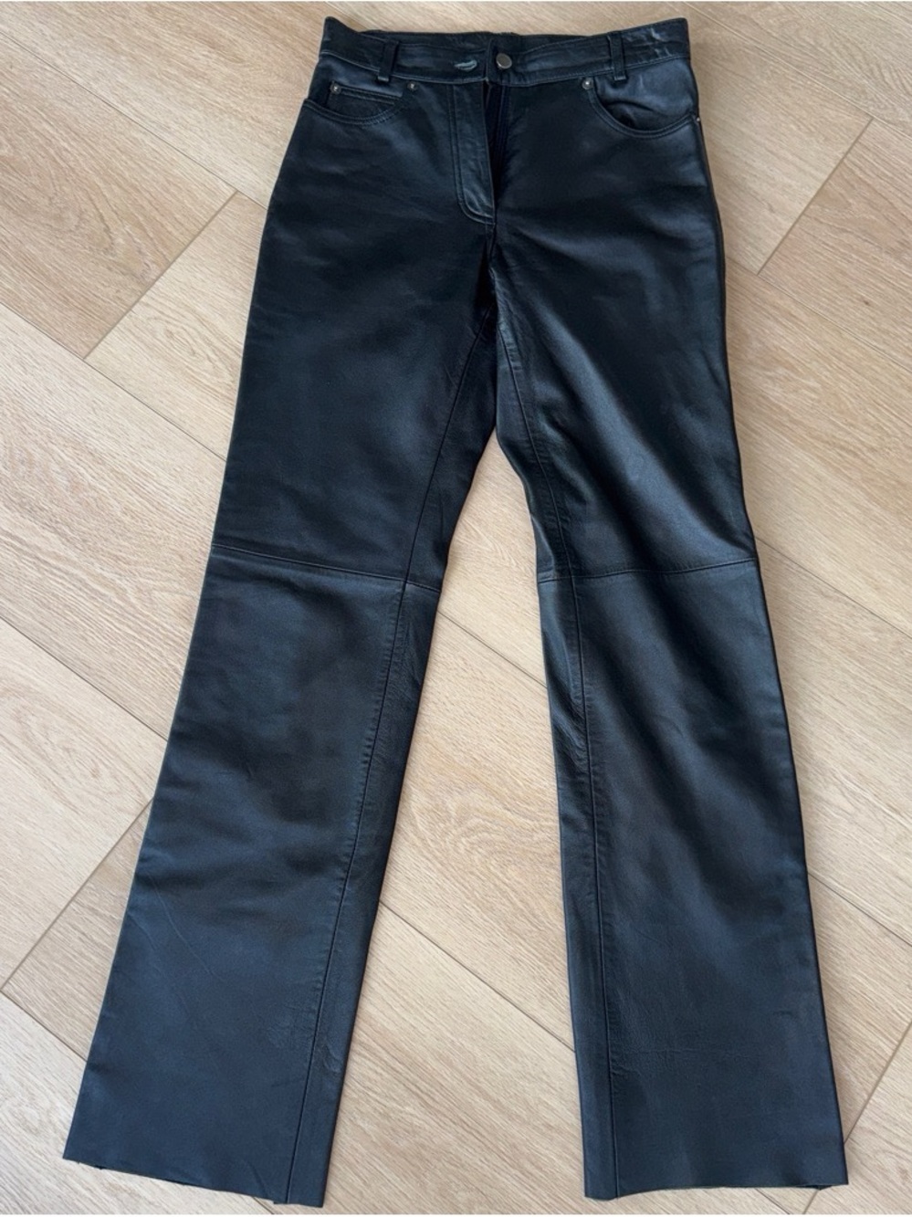 Women's Black Wide-Leg Leather Pants